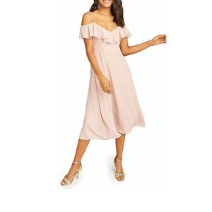 Show Me Your Mumu Women's Camilla Ruffle Neck Midi Dress Size Small, Dusty Blush